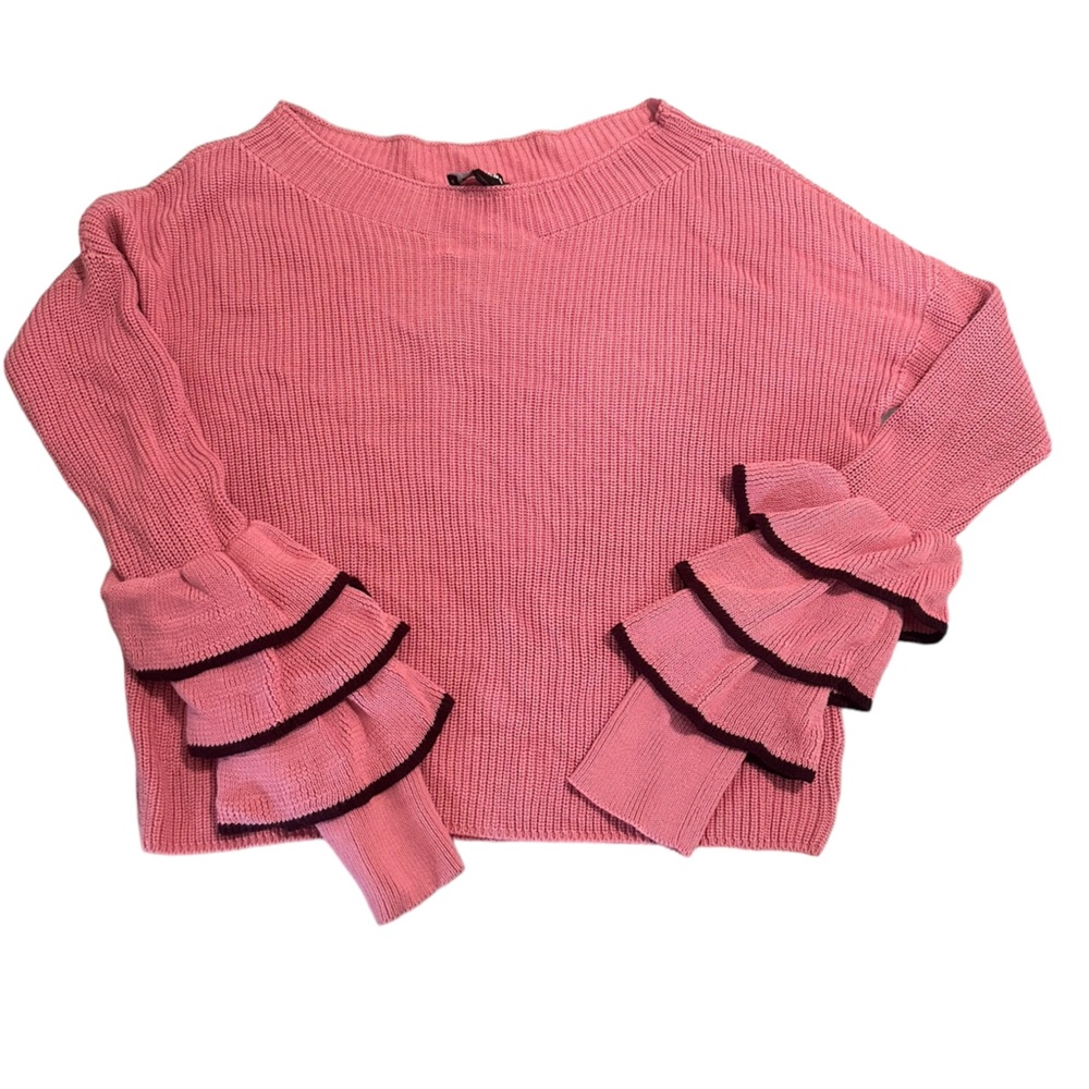 Express Cropped Sweater Mauve Boho Layered Ruffle Sleeve Pullover Size M